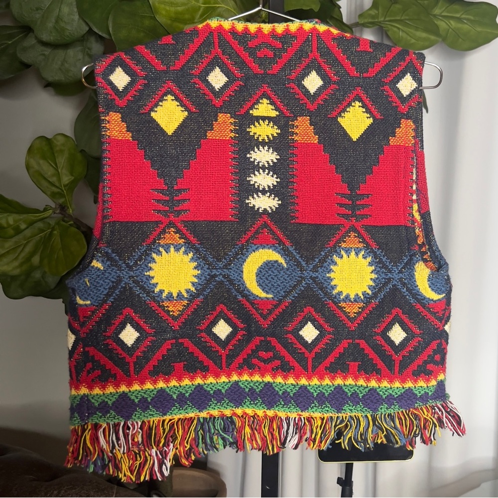 Vintage Celestial Geometric Patterned Vest Fringe Boho Western Knit Cowgirl EUC - Picture 3 of 3